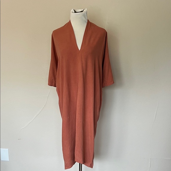 Miranda Bennett Rust V-Neck Midi Dress/Caftan - Picture 1 of 7
